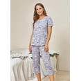 thumbnail image 3 of Women's Cotton Pajama Sets 2 Piece - Short Sleeve Cartoon Print Top with Capri Pants Sleepwear Lounge Set Pink Cup M, 3 of 5