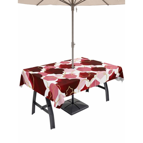 Red Geometric Moroccan Outdoor Tablecloth - 54x80 Inch Rectangle Dining Table Cover, Abstract Art Red Ombre Modern Waterproof Outdoor Table Cloth with Umbrella Hole & Zipper for Picnic/Patio/Party