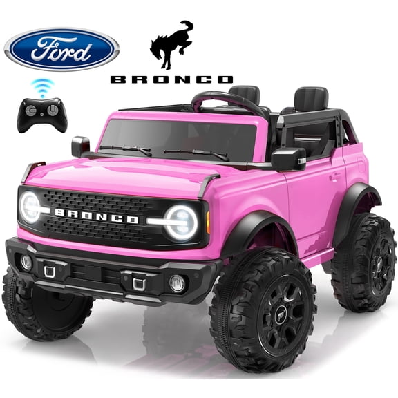 iYofe 24V Ride On Toys for Big Kids 2 Seat, Ford Bronco Base Powered Ride On Cars w/Remote Control, 4 Wheel Spring Suspension, Lights, Bluetooth, Kids Electric Car for Boys Girls Age 3-8, Pink