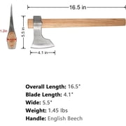 JXE JXO 16.5 Camping Hatchet Axe , Forged Steel Blade with Hickory Handles for Wood Chopping and Outdoor Use,2-Pack