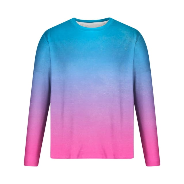 LNWUY Men's Plus Size Crew Neck Long Sleeve Pullover Gradient Contrast Color Quick Dry Athletic Workout Gym Breathable Sweatshirt Top Blue M