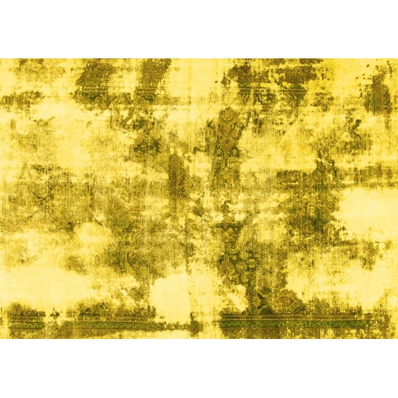 Ahgly Company Machine Washable Indoor Rectangle Abstract Yellow Modern Area Rugs, 6' x 9'