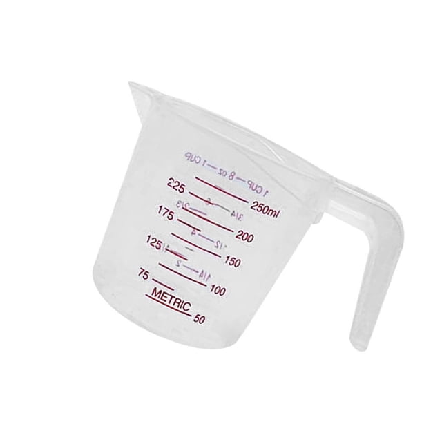 Yuarrent Taza medidora de plástico, tazas graduadas transparentes con mango profesional portátil, herramientas de laboratorio para restaurante Herramientas y accesorios para hornear 250ML
