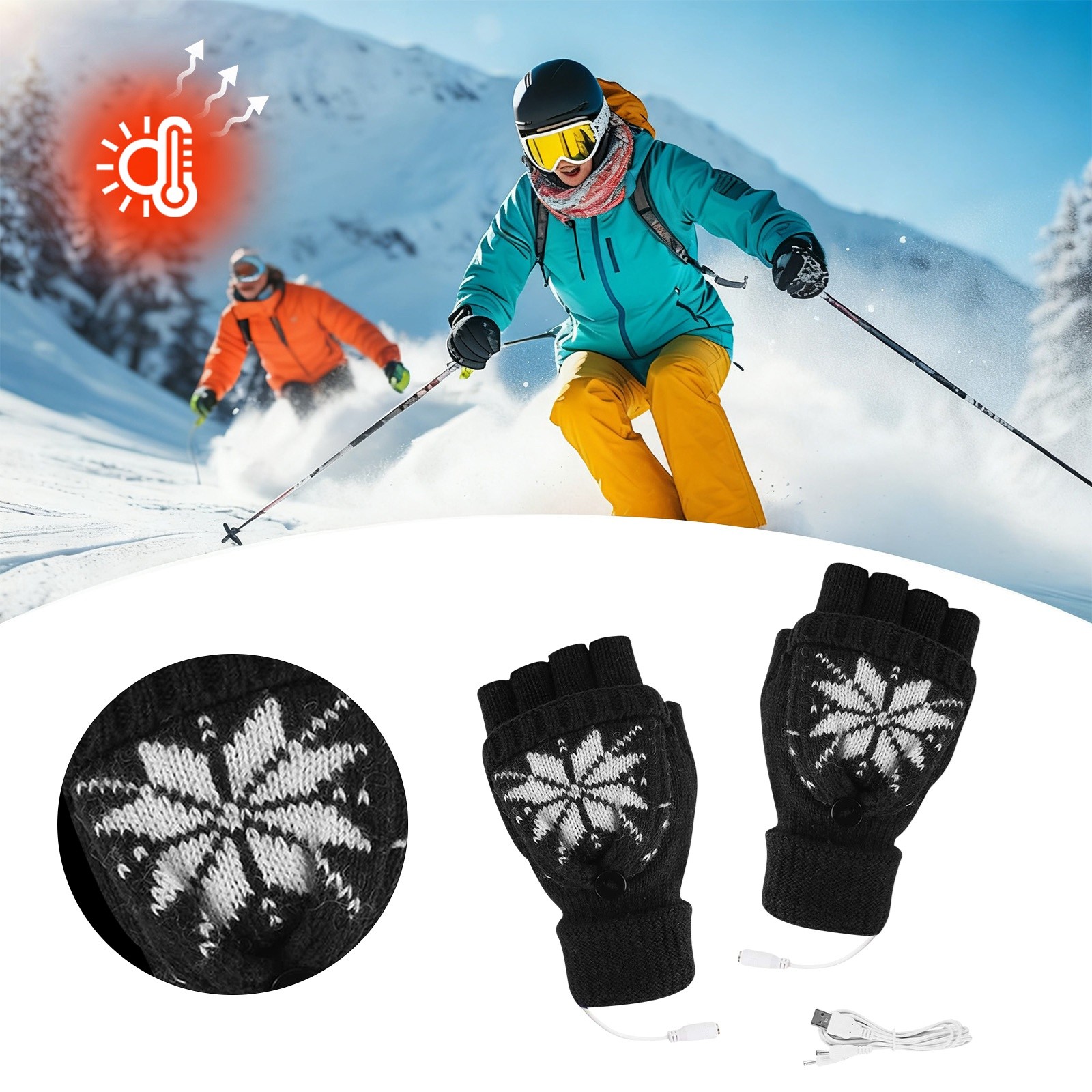 USB Rechargeable Heated Gloves - Nylon Hand Warmers with Adjustable Temperature for Winter, Outdoor Sports & Cold Weather