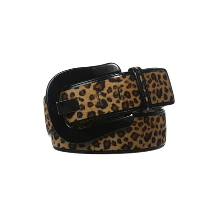 Womens 1 7/8" Wide High Waist Patent Leather Leopard Print Animal Fur Belt