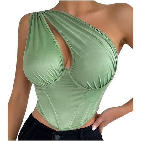 

CYMMPU Women Clothing Women s Sleeveless Sexy Bustier Streetwear Cami Solid Slim Fit Crop Tops Round Neck Tank Summer Shirts Cropped Tank Mint Green