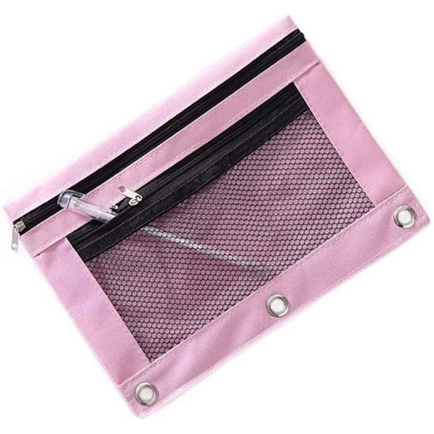 Estuche para lápices de tamaño B5 con doble cremallera y 2 bolsillos, estuche transparente de malla para archivos, estuche con cremallera para lápices, estuches para lápices con remaches reforzados con orificio de 3 anillos (rosa) Zhivalor OTTO-ZYS-0175