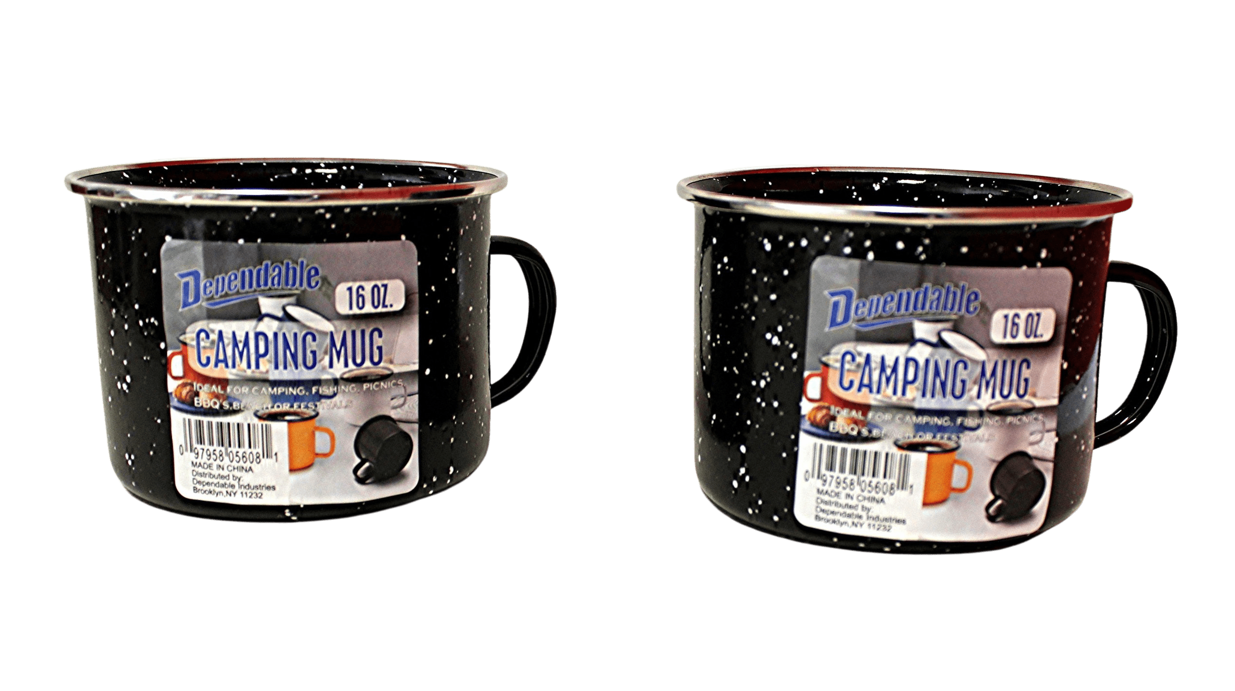 16 oz Durable Metal Camping Mug with Black Speckled Enamel Finish 3 Pack