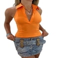 thumbnail image 2 of Women Summer Halterneck Tops V-neck Solid Color Backless Crop Tops, 2 of 4
