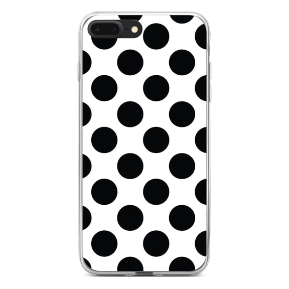 DistinctInk Clear Shockproof Hybrid Case for iPhone 7 PLUS / 8 PLUS (5.5" Screen) - TPU Bumper, Acrylic Back, Tempered Glass Screen Protector - Black & White Polka Dots