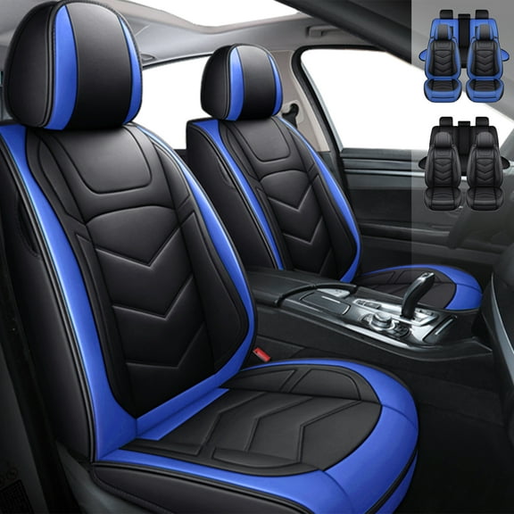 WILLJOY Fit for Volkswagen Jetta 2008-2025 Car Seat Covers, Breathable Waterproof Faux Leather Auto Seat Protector Full Set Black Blue