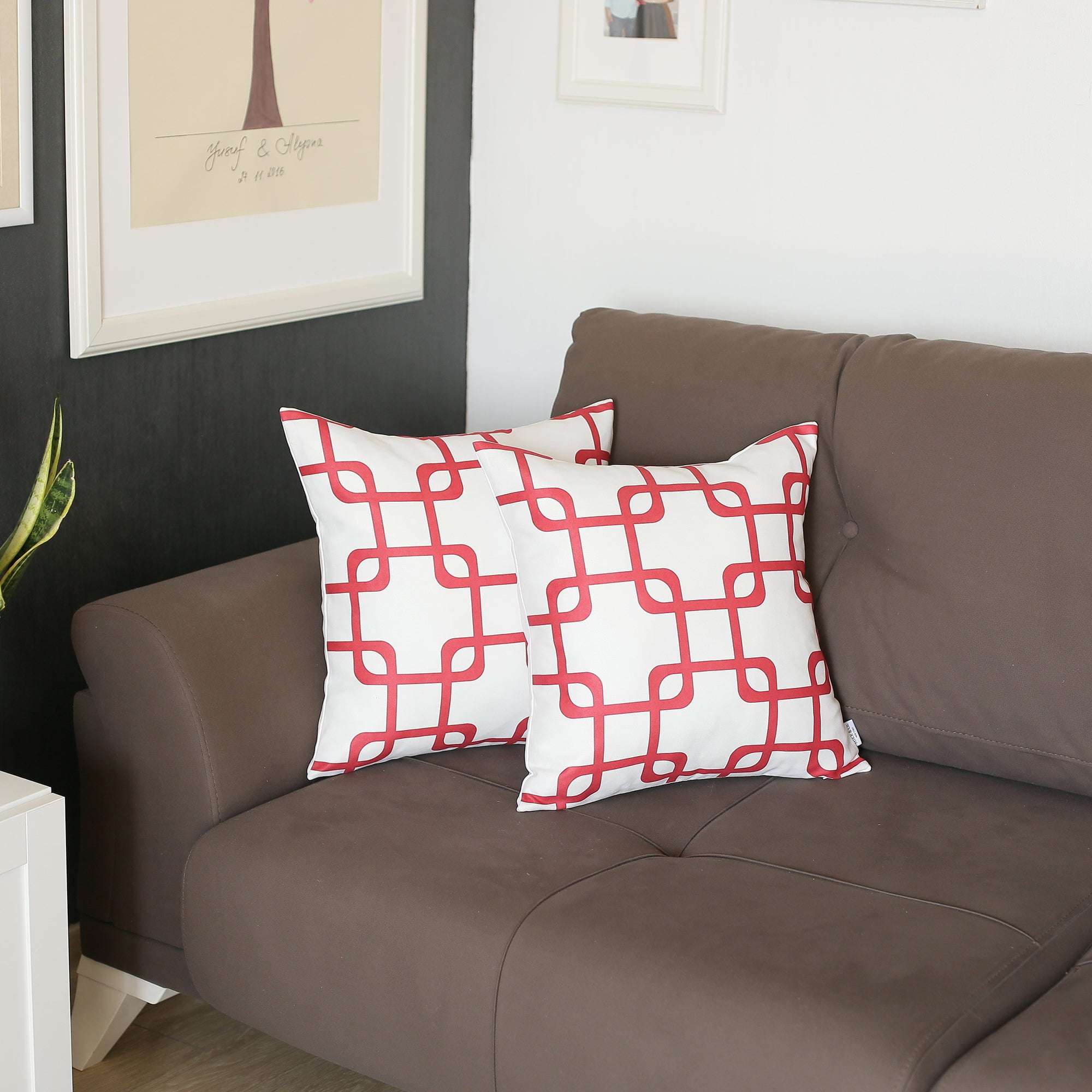 Red and White Geometric Polyester Euro Throw Pillow Covers Set