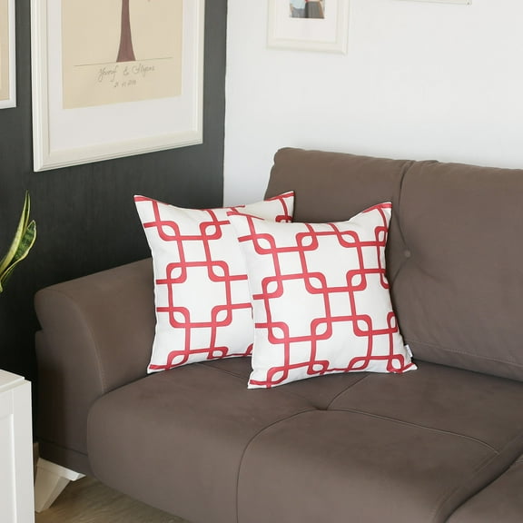Geometric Red Squares Square 18" x 18" Throw Pillow Cover Set Of 2