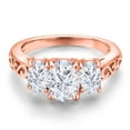 thumbnail image 3 of Gem Stone King 18K Rose Gold Plated Silver White Moissanite Filigree Style 3 Stone Ring for Women (2.50 Cttw, Oval 8X6MM and 6X4MM) (Size 8), 3 of 6