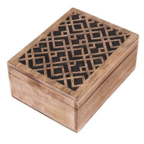 Hand‑Carved Wooden Jewelry Box – Geometric Design