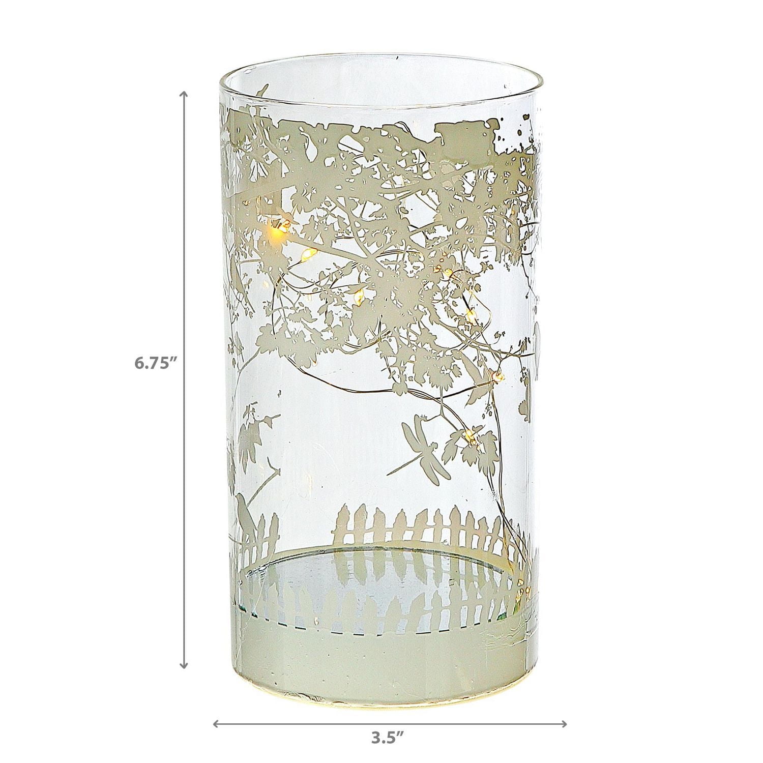 IH Casa Decor Cylinder Led Glass Decor Birds On Tree 6.75"