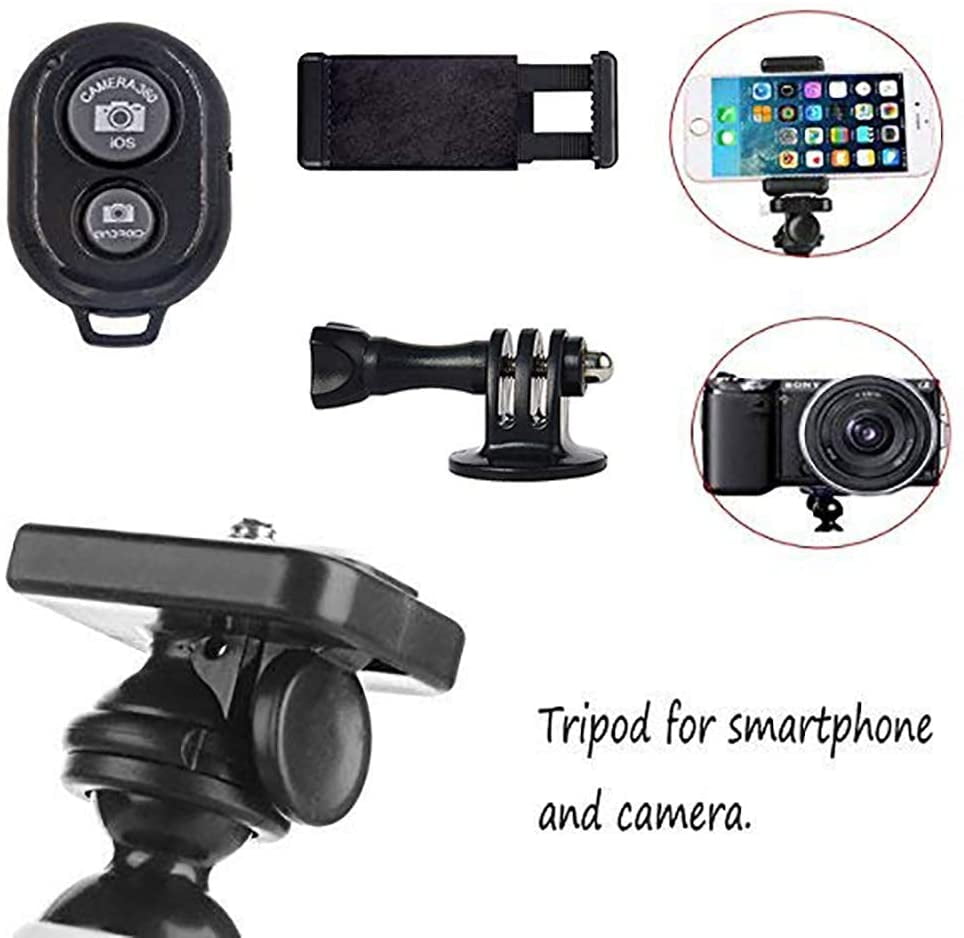 Portable and Flexible Camera Stand Holder with Wireless Remote and Universal Clip Emart Handheld Phone Tripod Compatible with iphone//Android Phone Bendable Tripod Stand for Camera Gopro