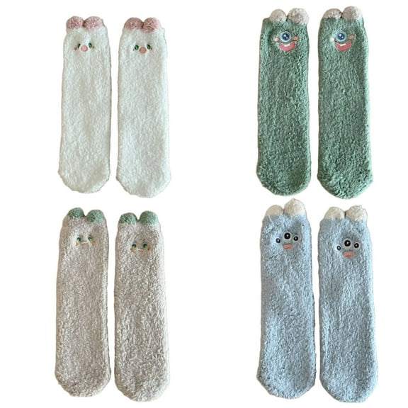 AUQ 4Pairs Socks Cozy Wear Fuzzy Socks,Anti-Bacterial Moisture-Wicking Long Socks,Style1