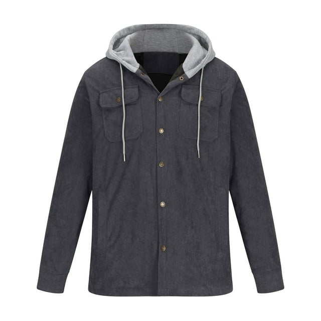 Birdeem Men Button-Up Cardigan Carry Pockets Solid Color Long Sleeve Hooded Jacket