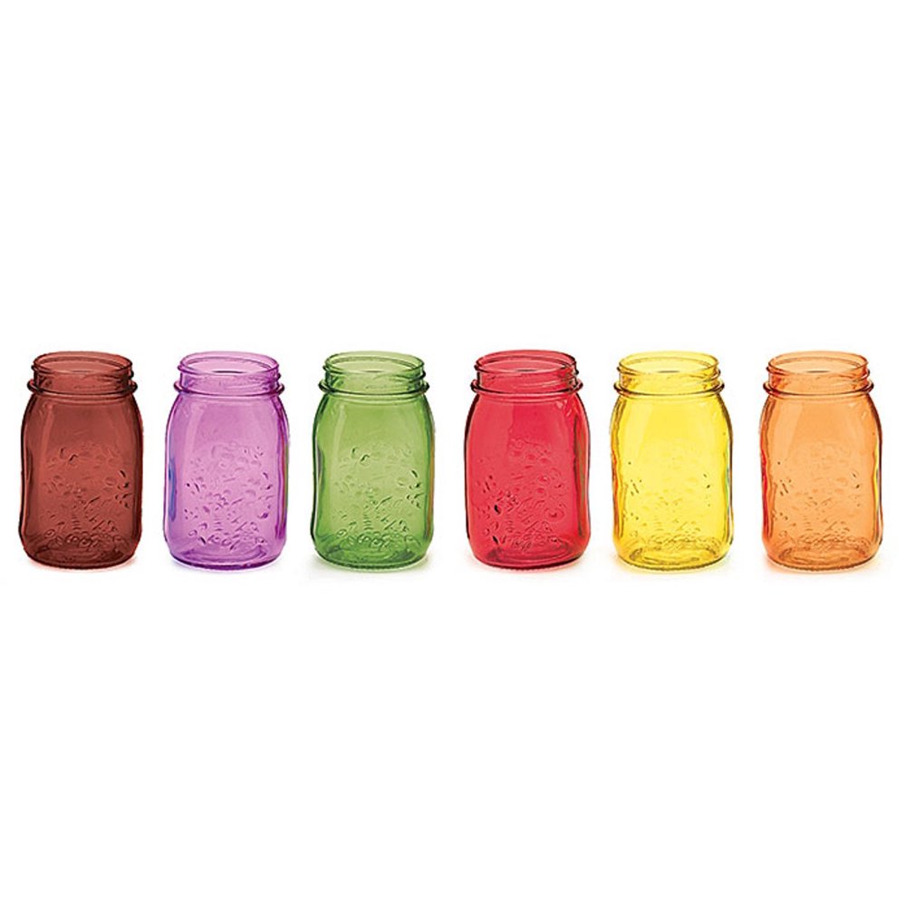 Mason Jars Set of 6 Pint Sized Mason Jars in Fall Autumn Colors