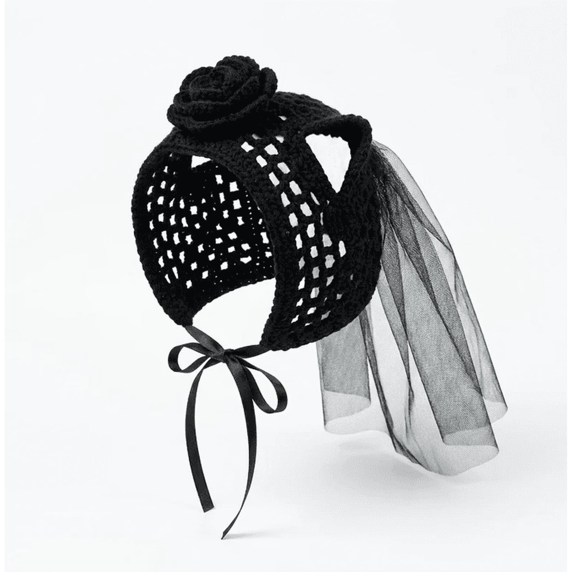 Crochet Goth Cat Hats Cotton & Soft Cute Knitted Hats for Cats Birthday Party Halloween Puppy Hat for Small Pets (C)