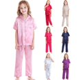 thumbnail image 4 of Satin Pajamas Kids Coat Style Girls Pajama Set Button Down Classic Loungewear Pajamas Girls 10-11, 4 of 5