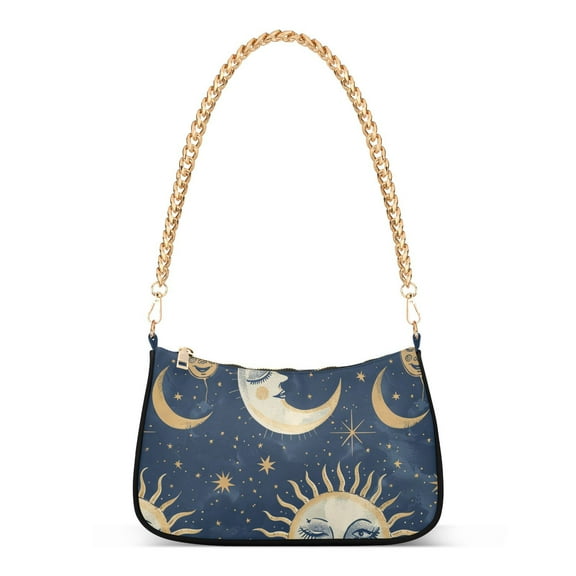 Whimsical Sun and MoonWomen Small Shoulder Bag Crossbody Tote Hobo Bags Purse Clutch Handbags with Chain Strap for Women