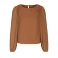 thumbnail image 1 of Timegard Womens Tops Chiffon Puff Long Sleeve Crewneck Ruched Back Button Tee Shirts Casual Loose Tops, 1 of 4