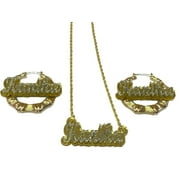 MIRROR MANIA Matching Necklace With Quality Gold Chain and Size Choice Bamboo Earrings Name Plate Jewelry Set, Color Background Selection Personalized Any Name Custom Made To Order