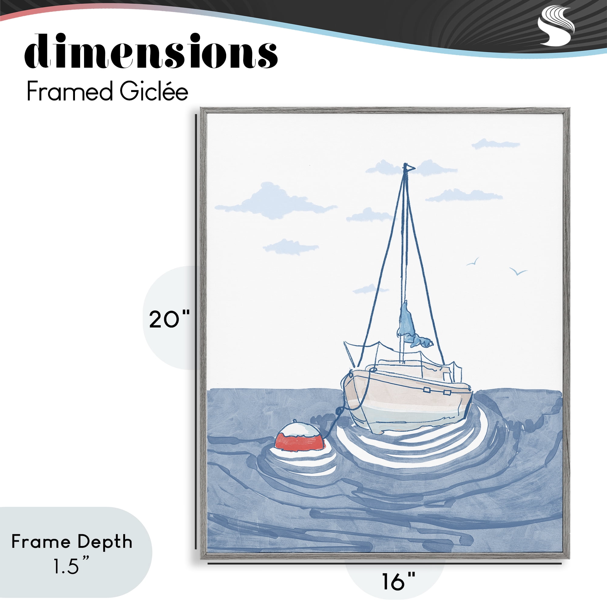 Stupell Industries Cool Tone Sailboat Floating Gray Framed Giclee Art, design by Melissa Tilley