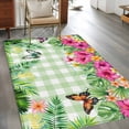 thumbnail image 3 of Summer Tropical Plant Washable Area Rugs 3'x5', Hibiscus Monstera Butterfly Plaid Low Pile Throw Living Room Rug Non-Slip Sturdy Edge Binding Carpet for Indoor Entryway Bedside Kitchen, 3 of 9