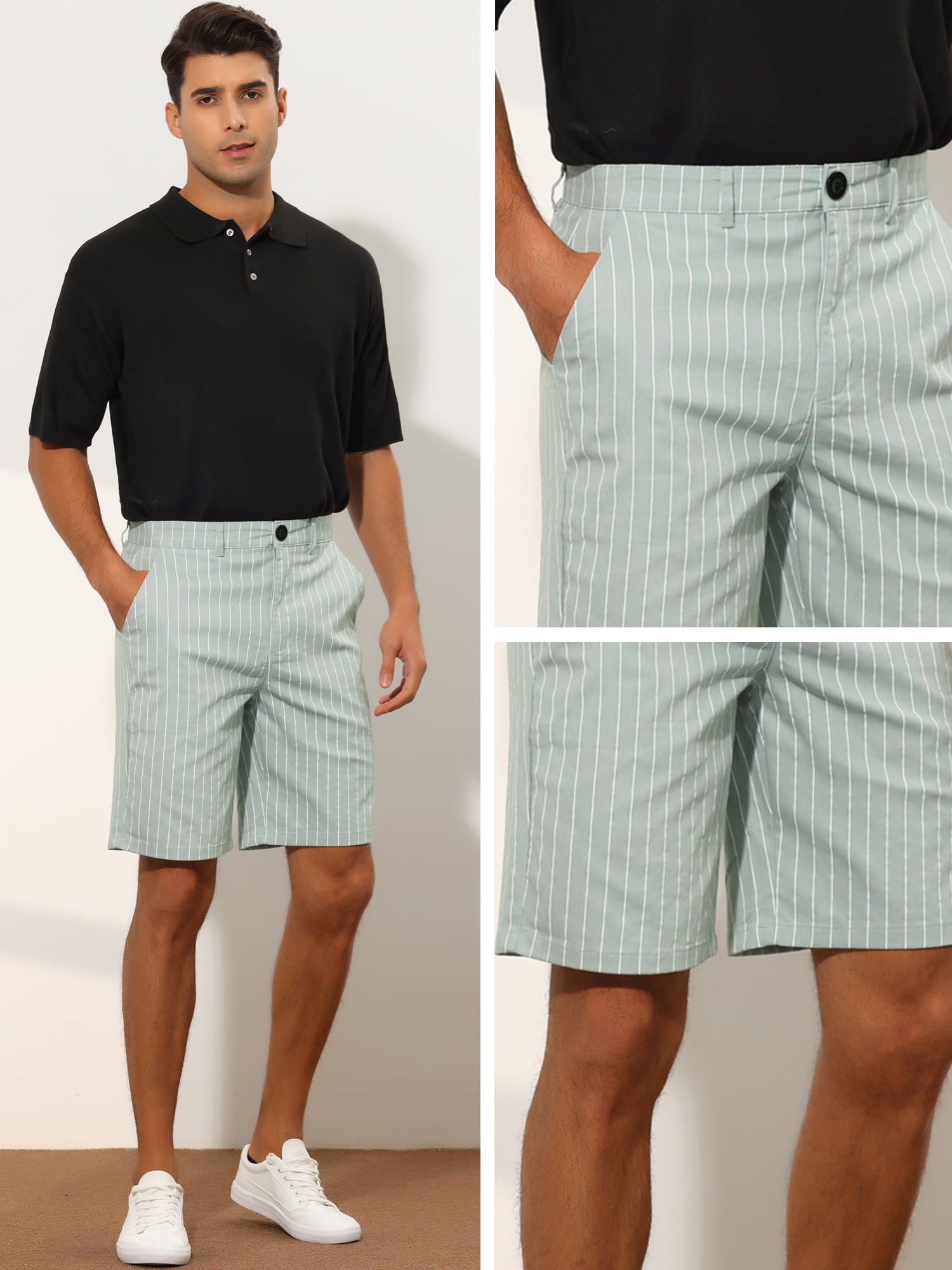 Unique Bargains Men's Striped Dress Shorts Regular Fit Business Chino Shorts 32 Gray