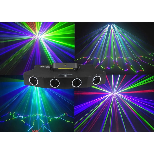 Jacmui Projecteur Laser RVB 1,8 W en Forme d'Éventail pour Scène Intérieure DMX512 4 Objectifs