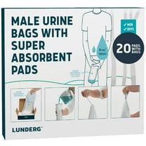 Lunderg Disposable Urine Bags for Men with Super Absorbent Pad - Value Pack 20 Count - Disposable & Portable - For travel, Car Pee Bag or Pocket Toilet for Emergency & Camping. Help Yourself Anywhere