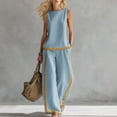 thumbnail image 2 of Stichou 2 Piece Outfits for Women 2026 Summer Sleeveless Wide Leg Capris Tracksuits Casual Cotrast Colors Lounge Sets Light Blue L, 2 of 5