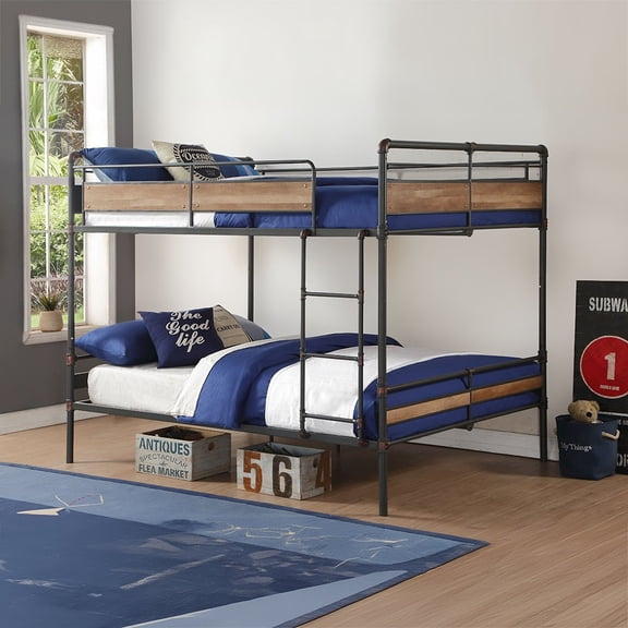Acme Furniture Brantley II Bunk Bed (Q/Q) Sandy Black & Dark Bronze HandBrushed