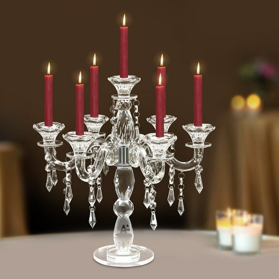 Miumaeov 7 Arm Crystal Candelabra Candlestick Clear Candle Holder Wedding Birthday Party Gift