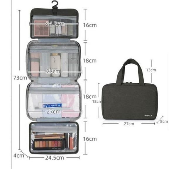JAMALA Folded Cosmetic Travel Toiletry Bag Multifunctional 4 Independent Compartments , BLACK