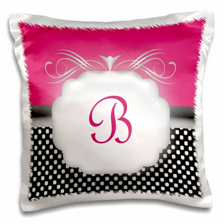 Black With White Polka Dots 3dRose Elegant Pink with Black and White Polka Dot Monogram Letter B, Pillow Case, 16 by 16-inch ()