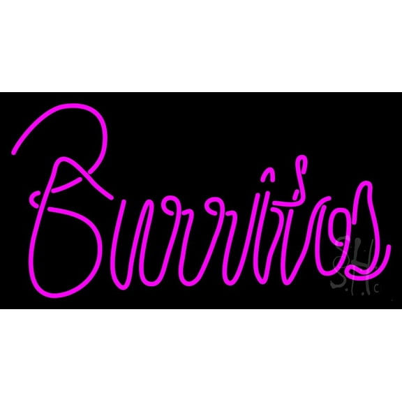 Pink Cursive Burritos LED Neon Sign 20 x 37 - inches, Black Square Cut Acrylic Backing, with Dimmer - Bright and Premium built indoor LED Neon Sign for restaurant window and interior decor.