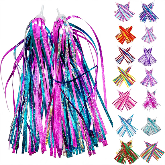 LADYGYM Kid'S Bicycle Handlebar Streamers Colorful Ribbons Tassel for Girls Boys Bicycle Handlebar Scooter Handgrip (Shiny Blue Purple 1Pair) Party Streamers