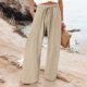 thumbnail image 1 of WILLBEST Pantalones Casuales de Lino para Mujer, Cintura Alta Elástica, con Cordón Ajustable, Holgados, de Pierna Ancha, para Actividades Informales En La Playa. Chica, 1 of 4