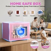 BESAFETY 0.25 Feet Cubic Safe Box, Money Lock Safes with Digital Keypad, USB Cable and Sensor Light, Security Safe for Home Office Hotel (Pink)