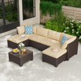 thumbnail image 5 of Patio Furniture Set - Includes 7 PCS Wicker Sectional sofa & Coffee Table for Poolside, Garden, Party, Beige, 5 of 10
