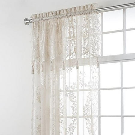 - Stylemaster Home Products Renaissance Home Fashion Carly Lace Panel with Attached Valance, 56 by 63-Inch Plus 17-Inch, Linen