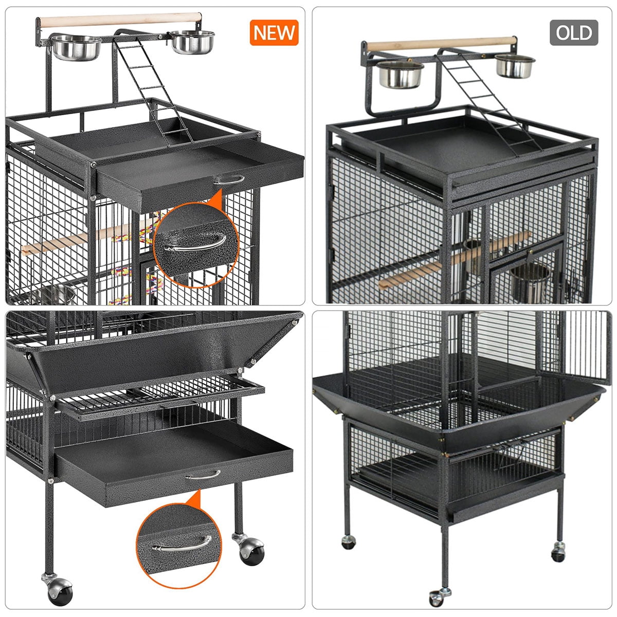 Soonbuy 61-inch Playtop Wrought Iron Large Parrot Bird Cages with Rolling Stand for Cockatiels Amazon Parrot Quaker Conure Parakeet Lovebird Finch Canary Small Medium Parrot Cage Birdcage
