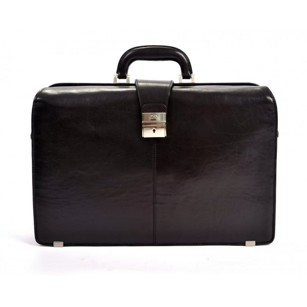 Mens Leather Lawyers Laptop Briefcase Top Handle Italian Leather by