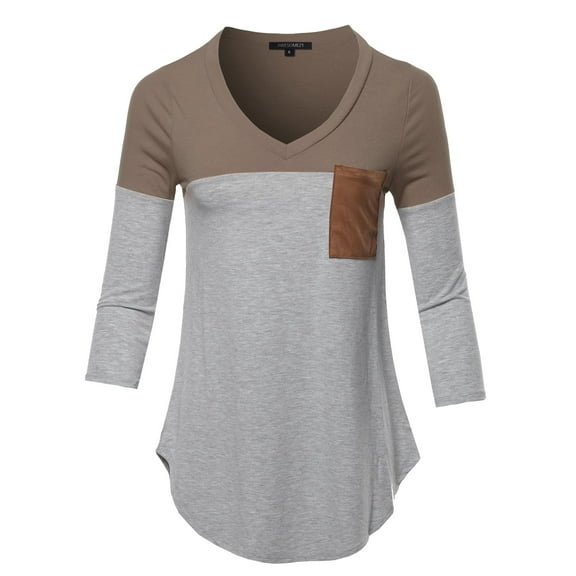 FashionOutfit Women's Basic Color Block Suede Pocket Top