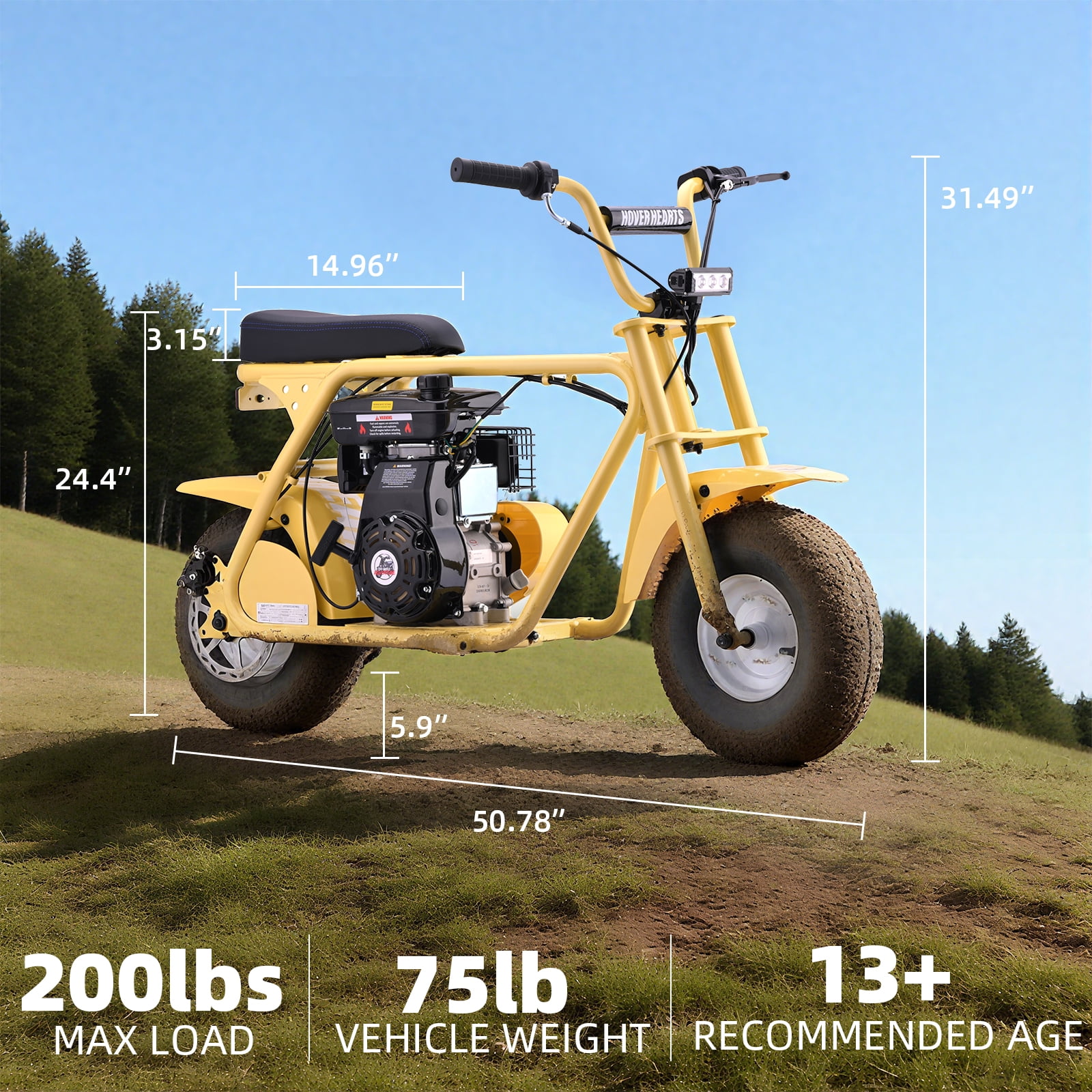 Aoemoe MB001 Gas Powered Mini Dirt Bike 99CC for Teens and Adults, 22MPH Off Road Motorcycle, Weight Support Up to 200 LBS - Yellow