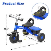 KORIMEFA Toddler Trike for Ages 2-5 Boys Girls, Beginner Kids Tricycle with Quiet Wheels & Storage Bin, Blue